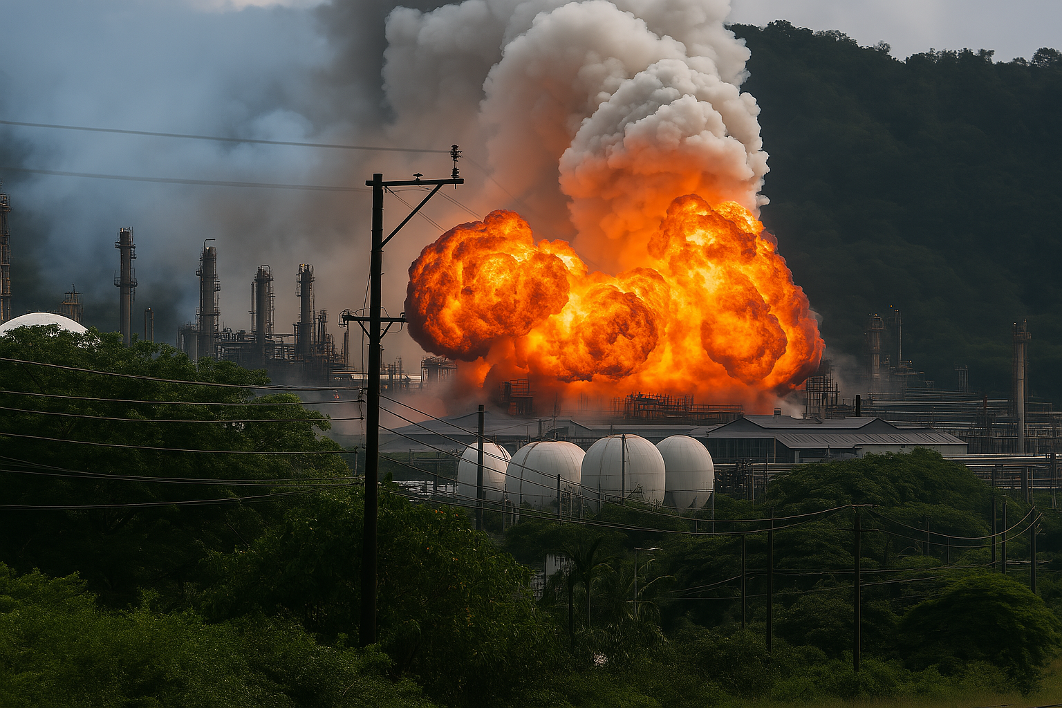 Incendio en la Refinería de Esmeraldas en Ecuador